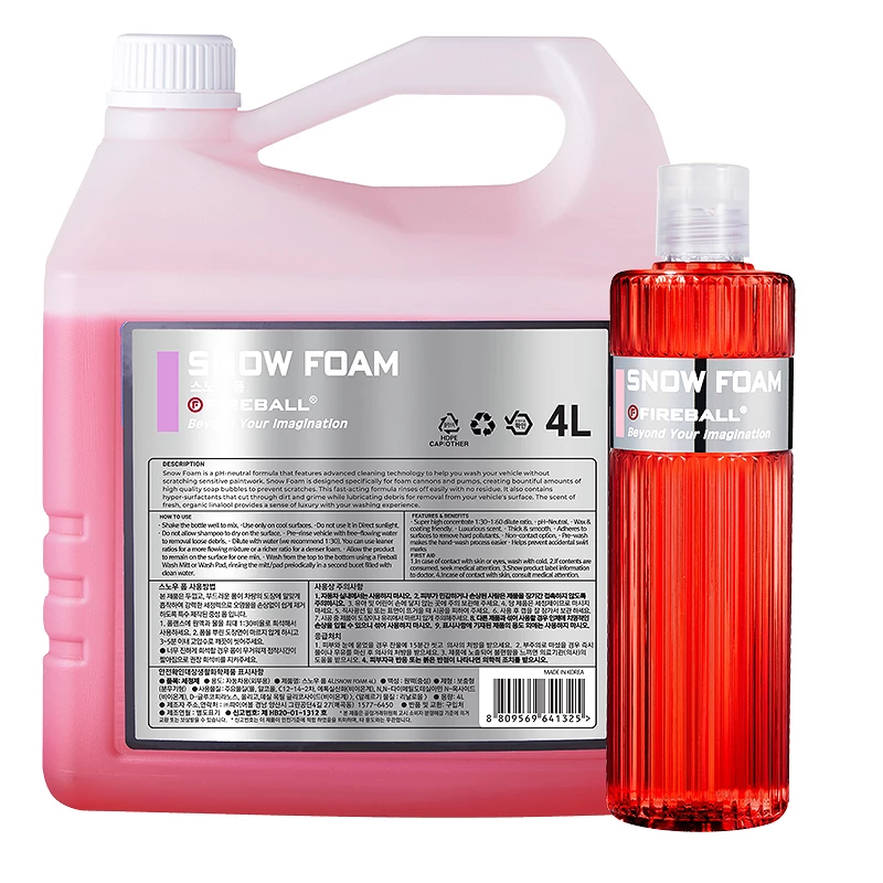 Mousse de prélavage voiture Fireball Snow Foam - Élimination sécurisée des contaminants - 500 ml, 4 L