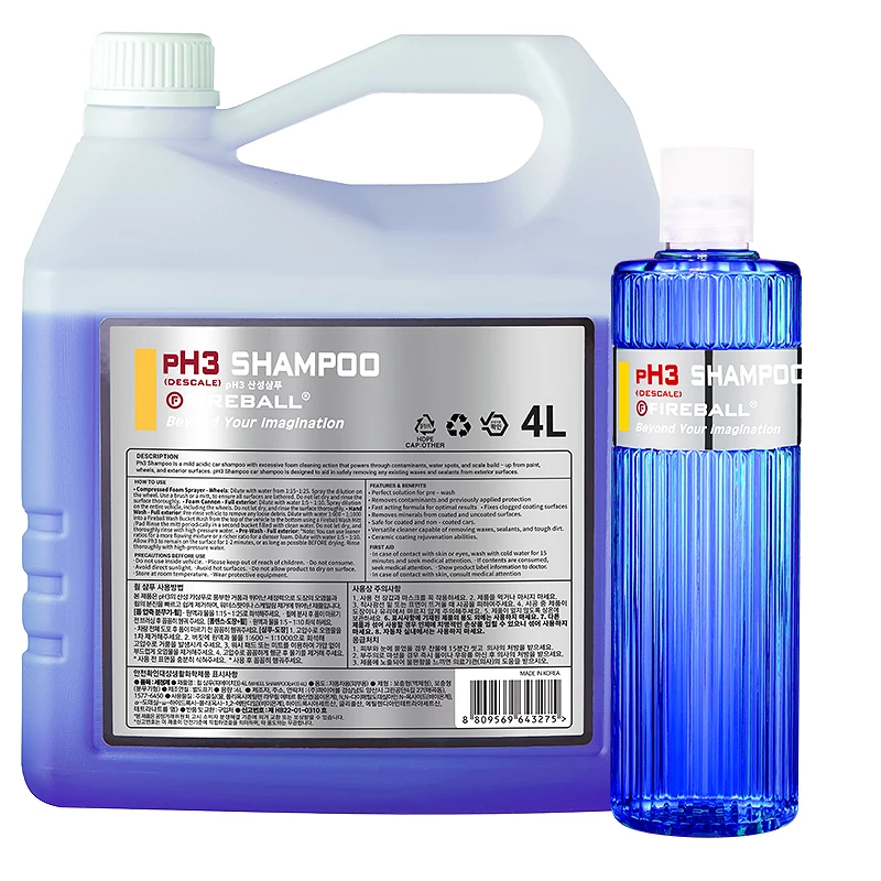Shampoing voiture Fireball pH3 Shampoo - Action décontaminante calcaire et eau - 500 ml, 4 L