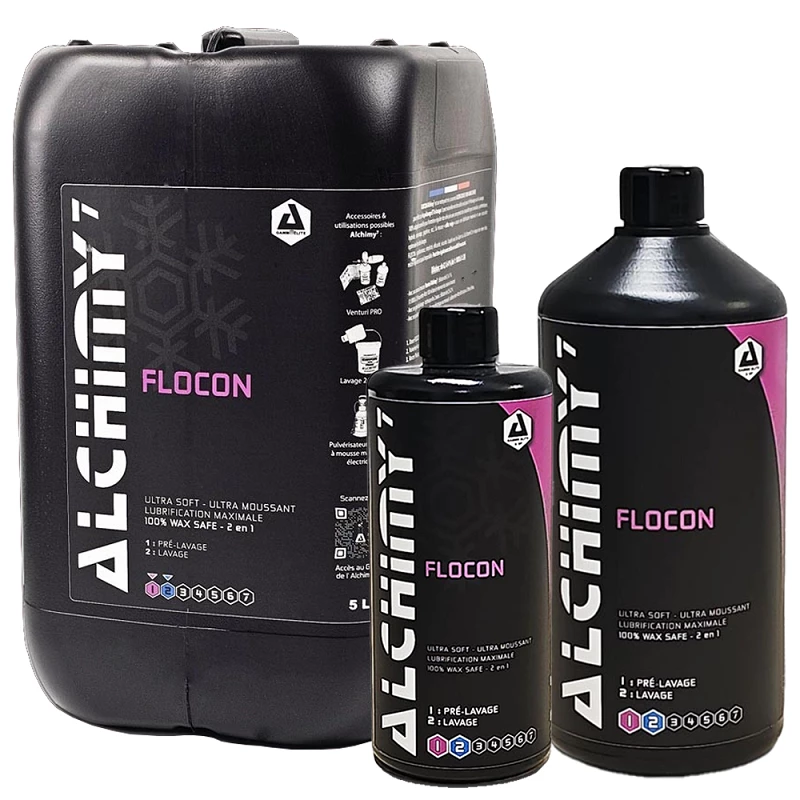 Mousse de prélavage voiture Alchimy7 Flocon - Finition brillante et safe - 470 ml, 1 L, 5 L