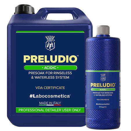Prélavage sans eau voiture Labocosmetica Preludio Acidic - Élimine les contaminants inorganiques - 1 L, 4,5 L